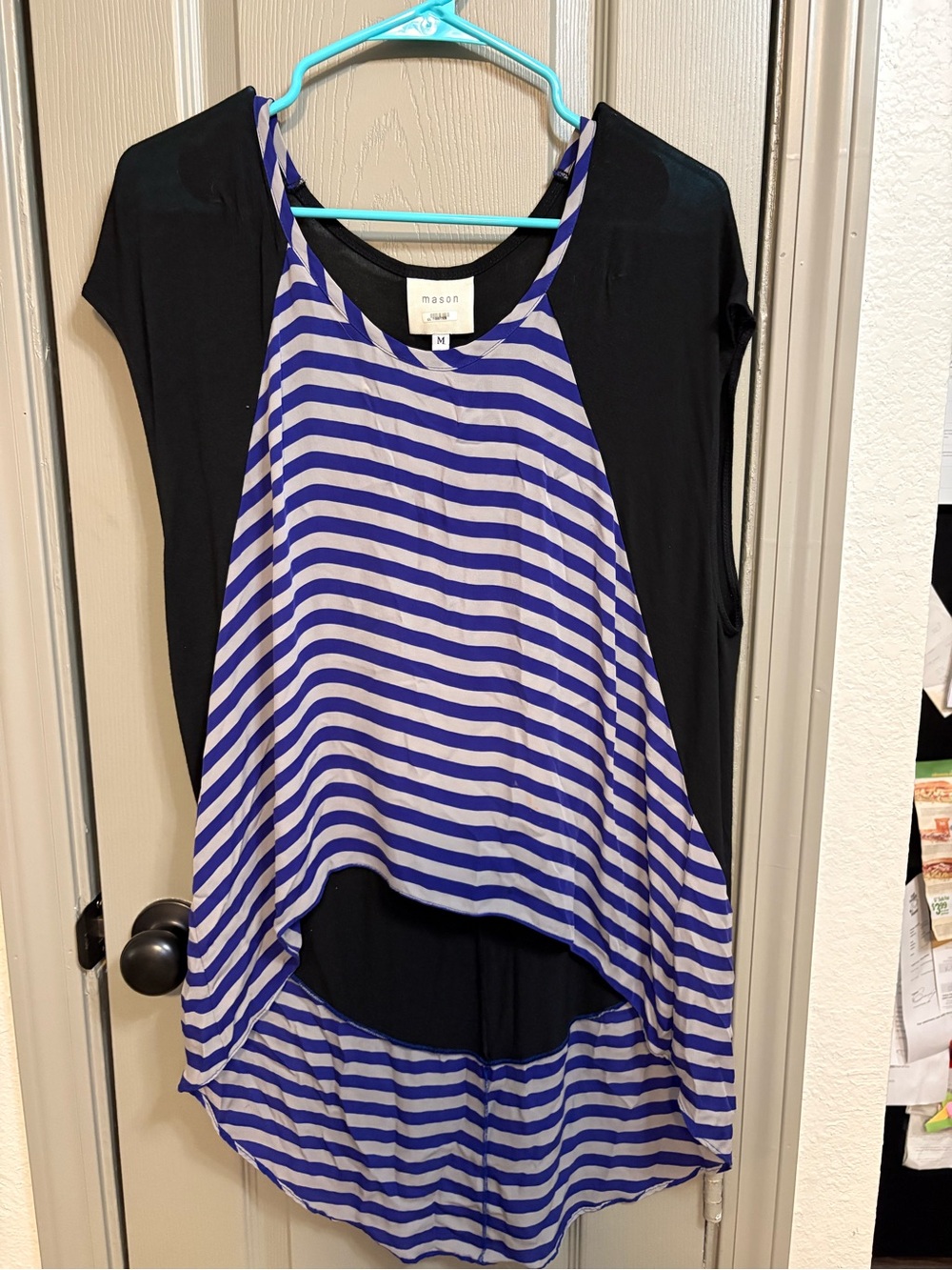 Mason Black Top with Blue and White Striped Tank Overlay